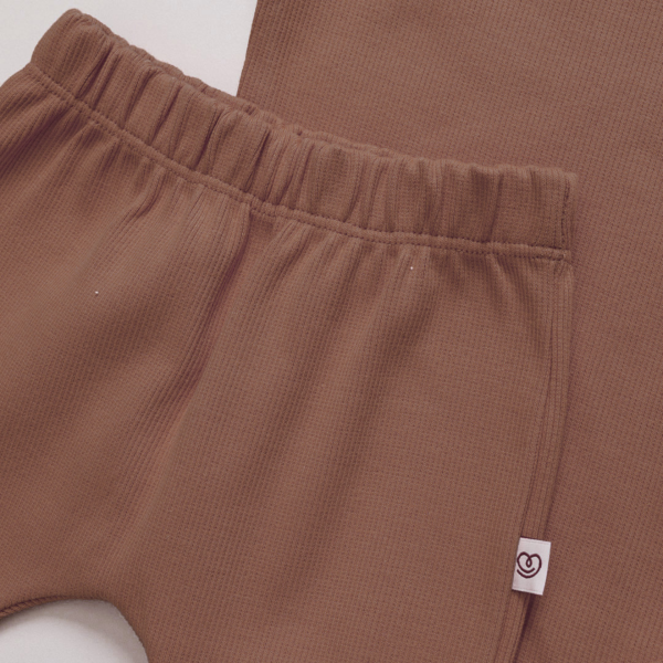 Conjunto Bebê Body Manga Longa e Calça Canelada Marrom cacau