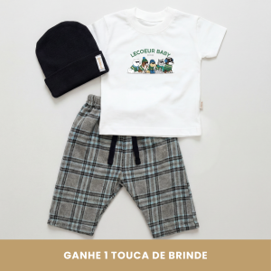 look Infantil Completo com Camiseta Dogs, Calça Flanela e Touca
