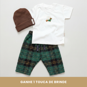 look Infantil Completo com Camiseta Doguinho, Calça Flanela e Touca