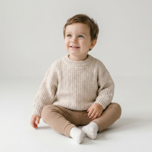 Casaco Over Bebê Unissex em Tricot Creme